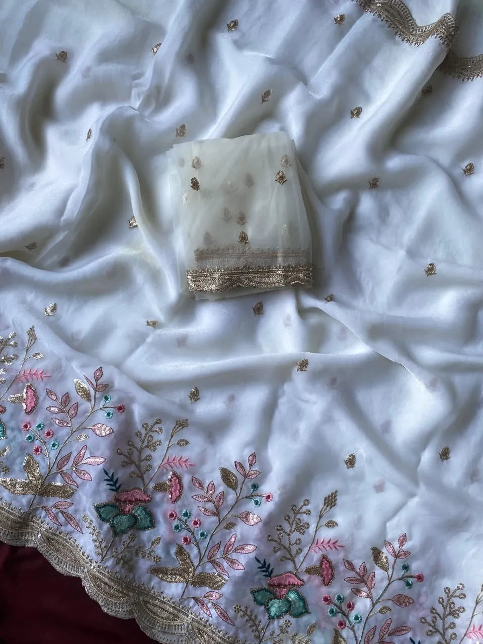 Pure Georgette Chiffon Embroidery Saree