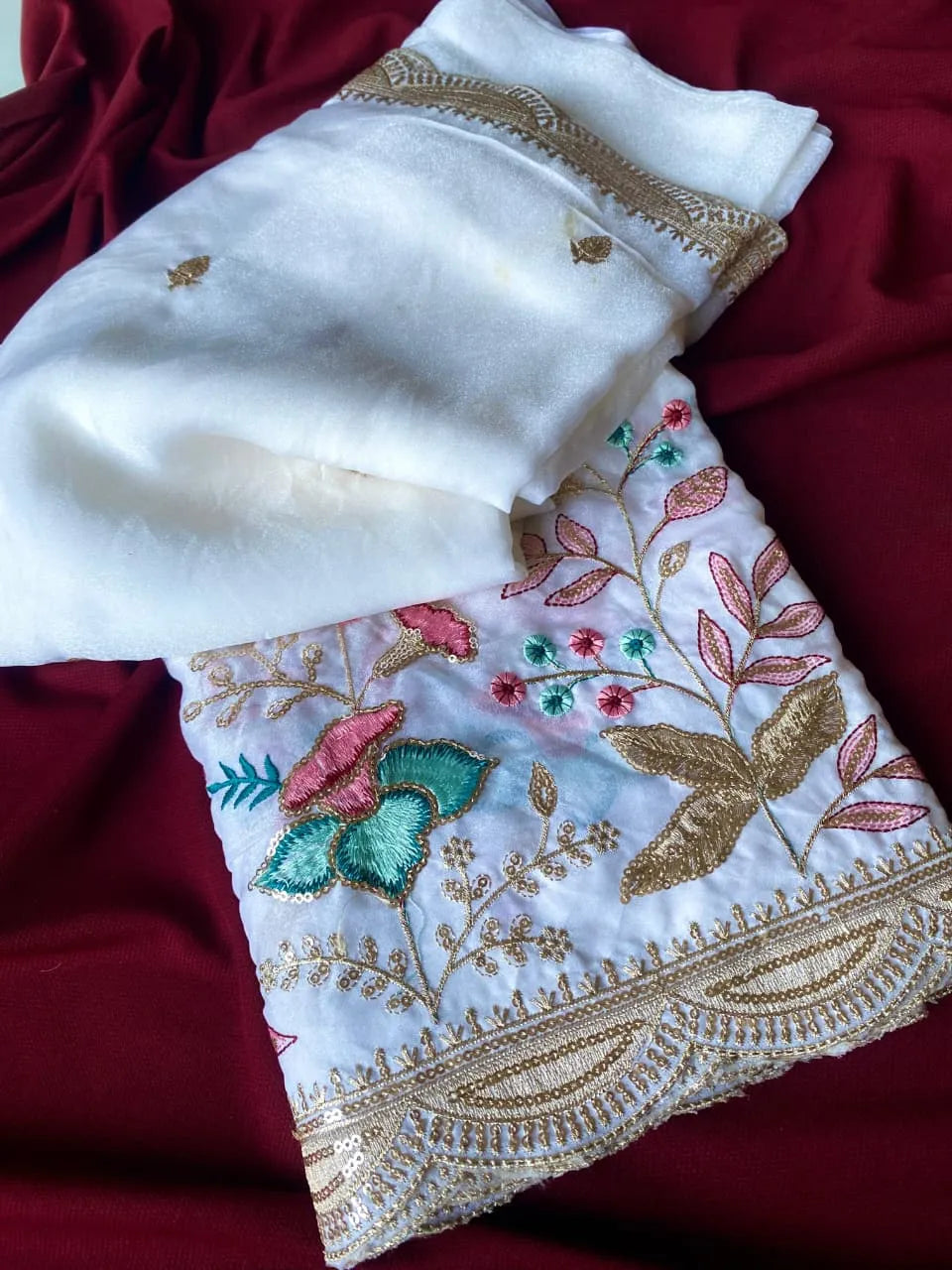 Pure Georgette Chiffon Embroidery Saree