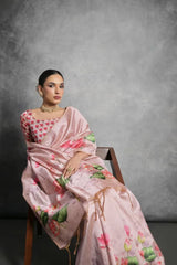 Soft Tussar Silk Beautiful Lotus Printed Saree