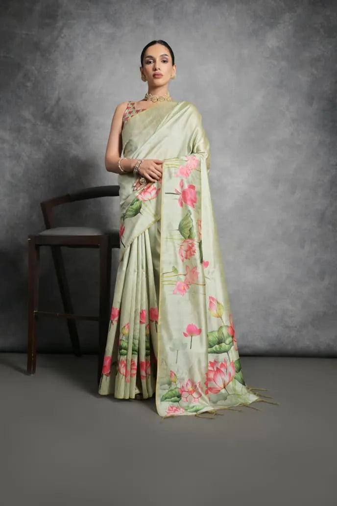 Soft Tussar Silk Beautiful Lotus Printed Saree