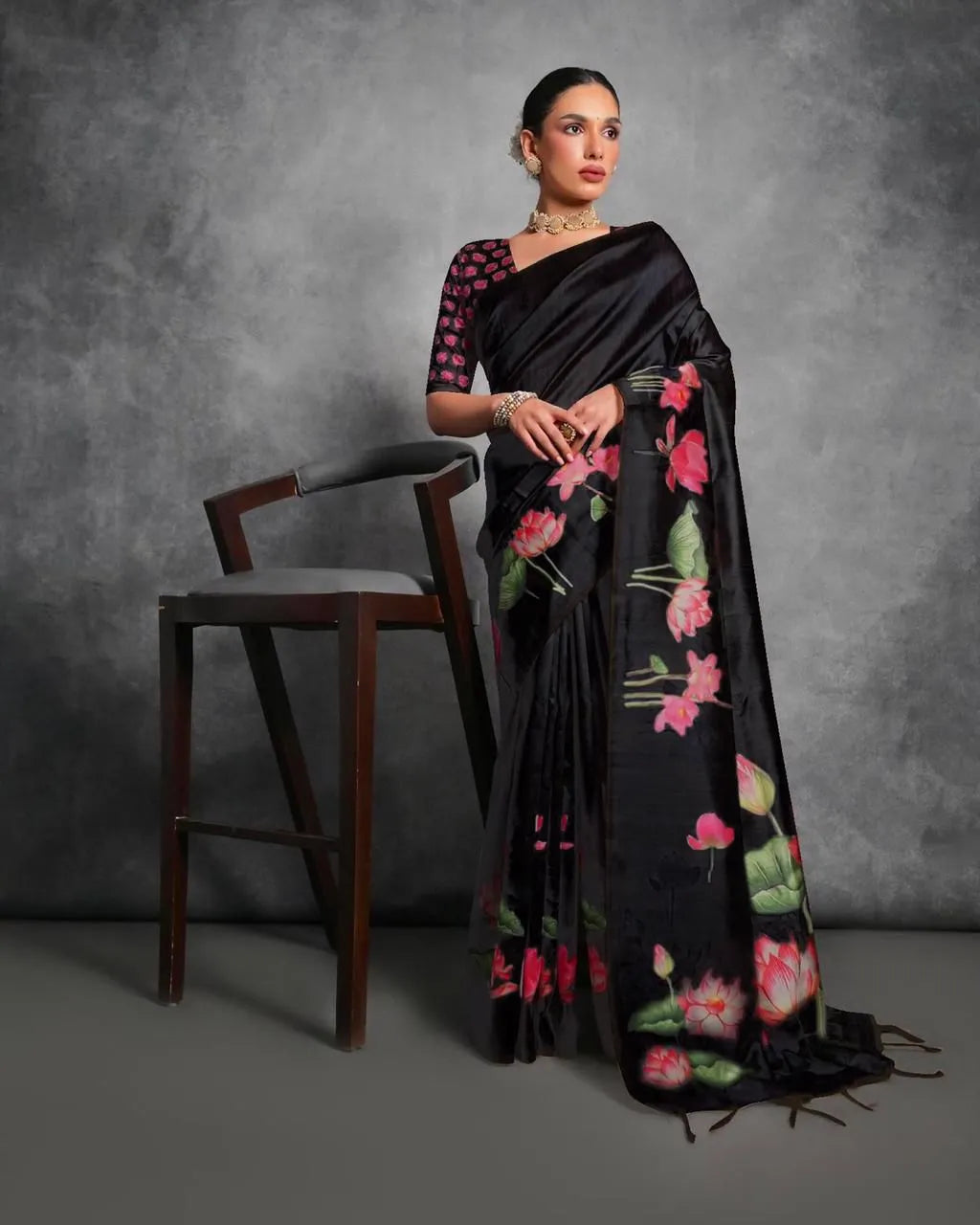 Soft Tussar Silk Beautiful Lotus Printed Saree