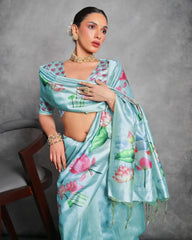 Soft Tussar Silk Beautiful Lotus Printed Saree