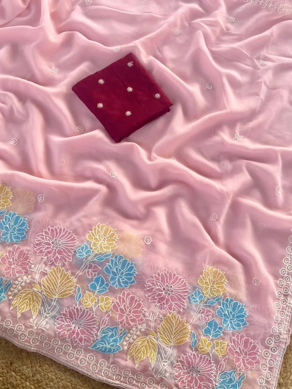 Pure Glass Chiffon Flower Pannel Saree