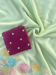 Pure Glass Chiffon Flower Pannel Saree