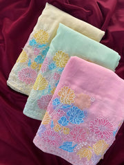 Pure Glass Chiffon Flower Pannel Saree