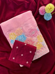 Pure Glass Chiffon Flower Pannel Saree