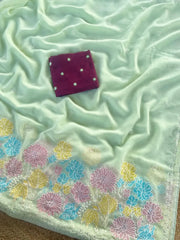 Pure Glass Chiffon Flower Pannel Saree