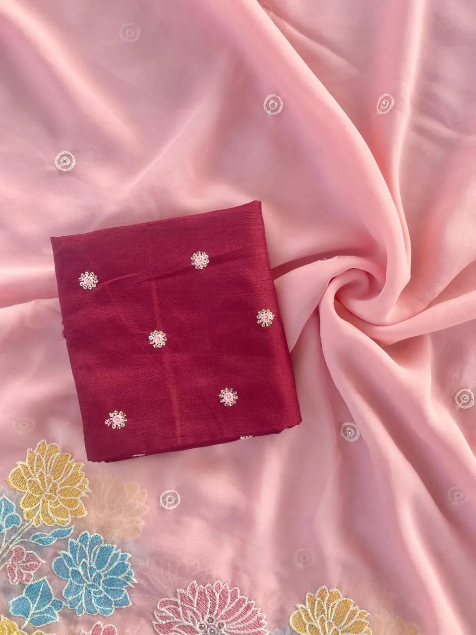 Pure Glass Chiffon Flower Pannel Saree