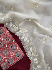 Crushed Georgette Leaf Embroidery Work Saree