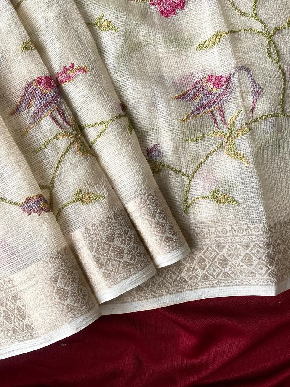 Designer Pure Kota Stitch Embroidery Saree