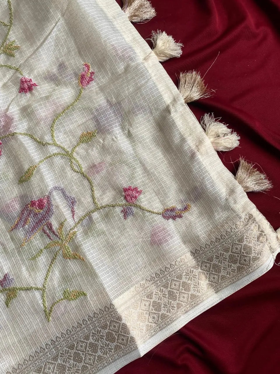 Designer Pure Kota Stitch Embroidery Saree