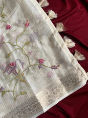 Designer Pure Kota Stitch Embroidery Saree