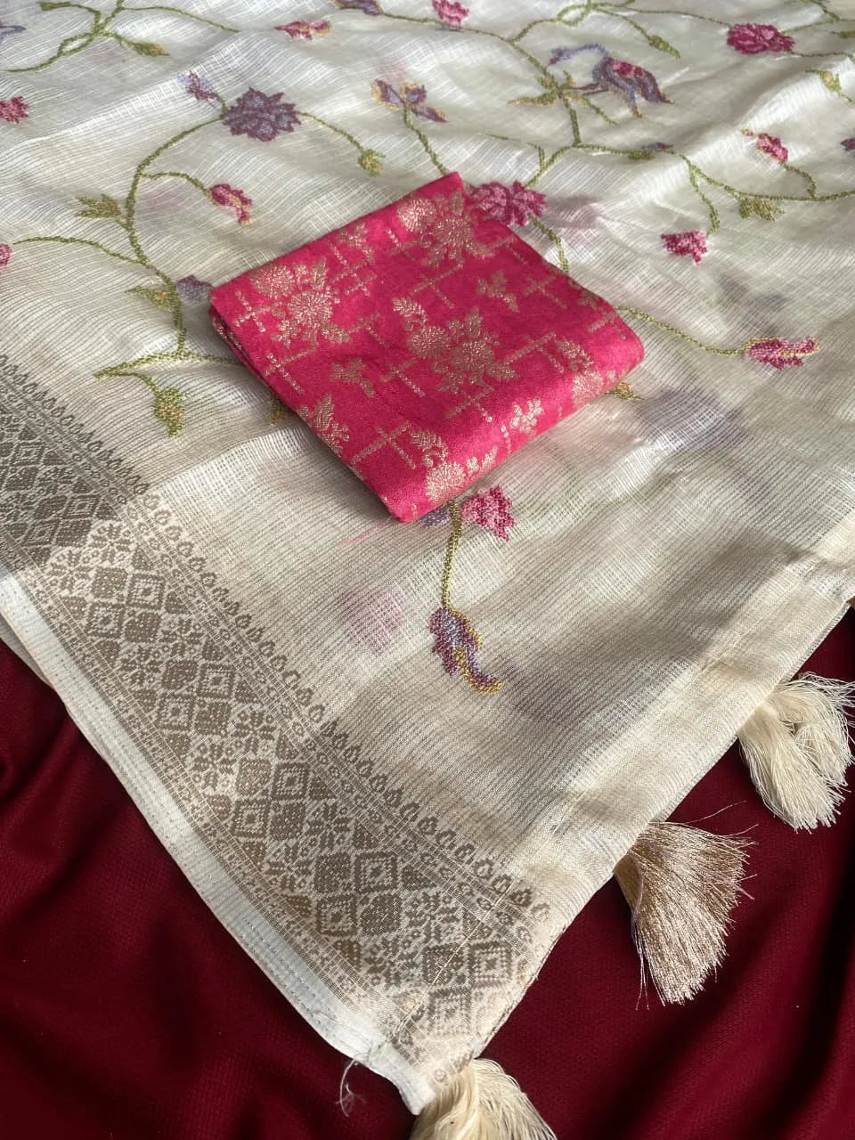 Designer Pure Kota Stitch Embroidery Saree