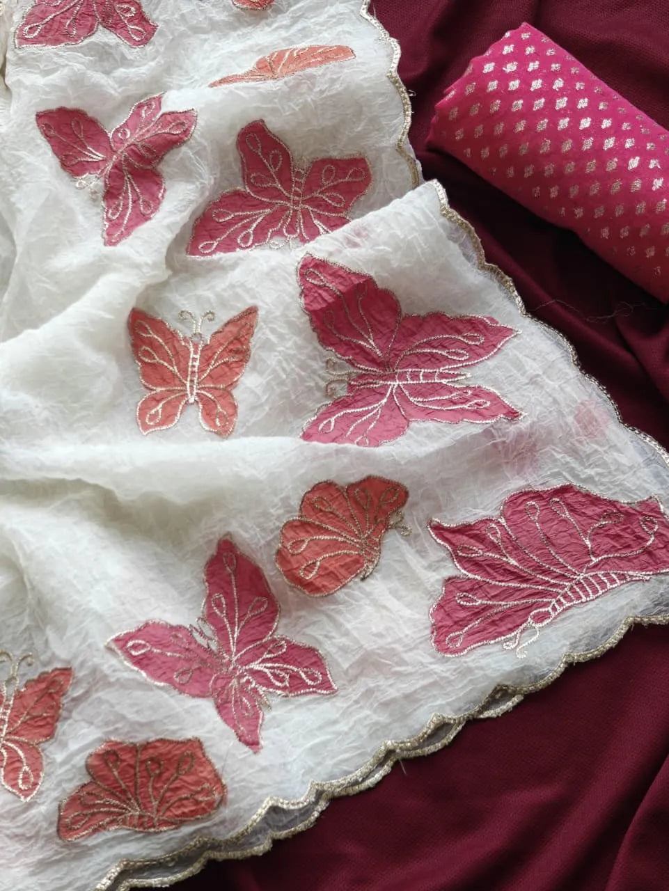 Butterfly Design Satin Georgette Appliqué Border Saree