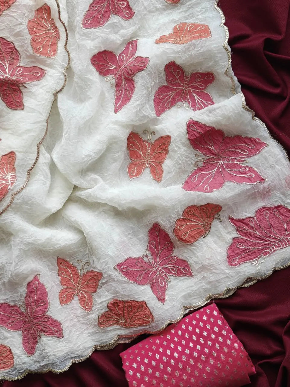 Butterfly Design Satin Georgette Appliqué Border Saree