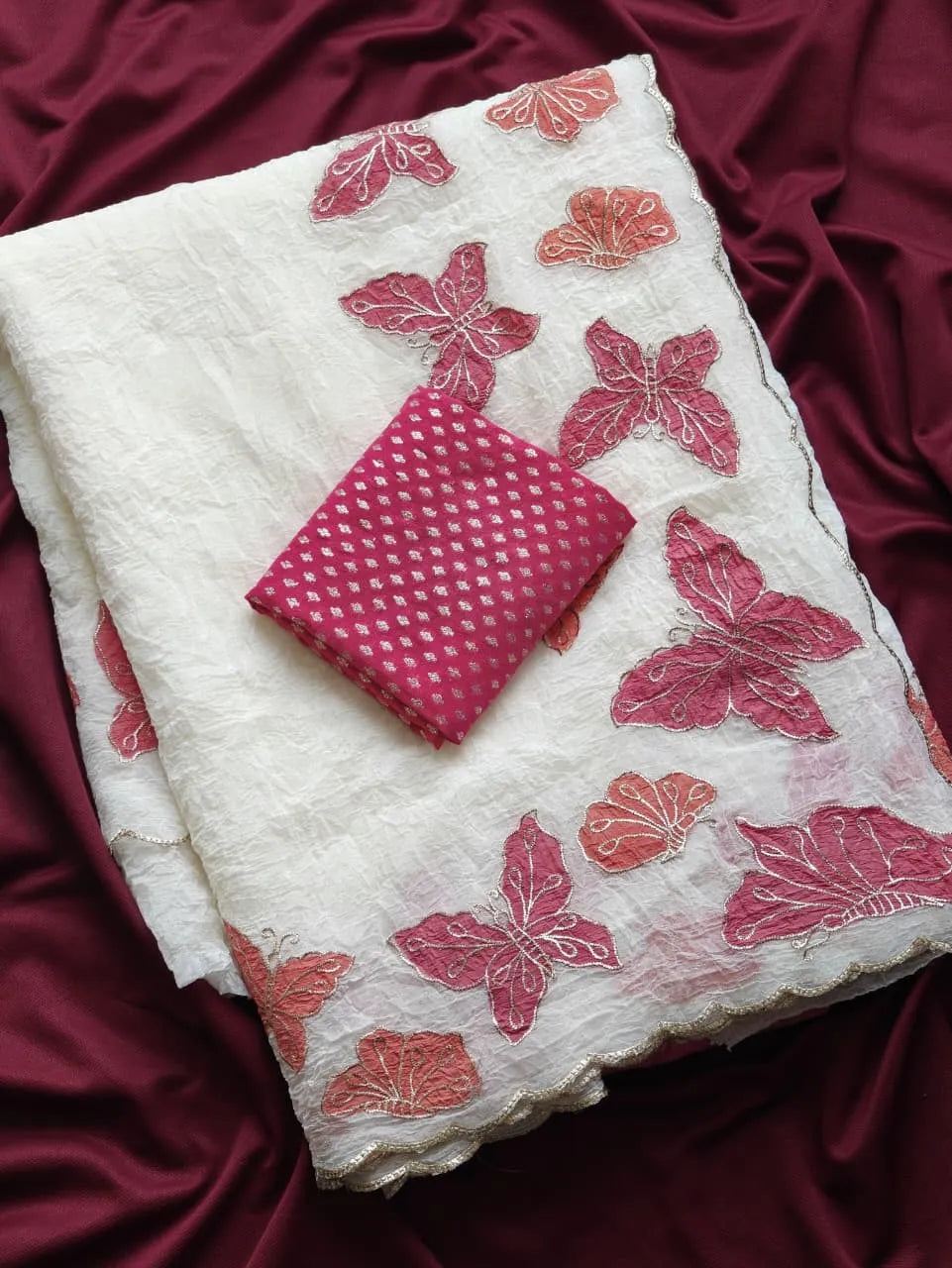 Butterfly Design Satin Georgette Appliqué Border Saree