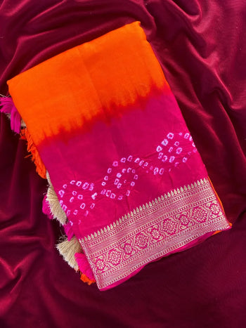 Pure Viscose Dola Silk Tye & Dye Bandhani Saree