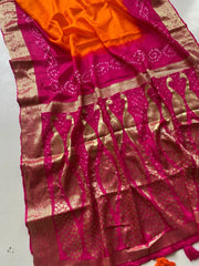 Pure Viscose Dola Silk Tye & Dye Bandhani Saree