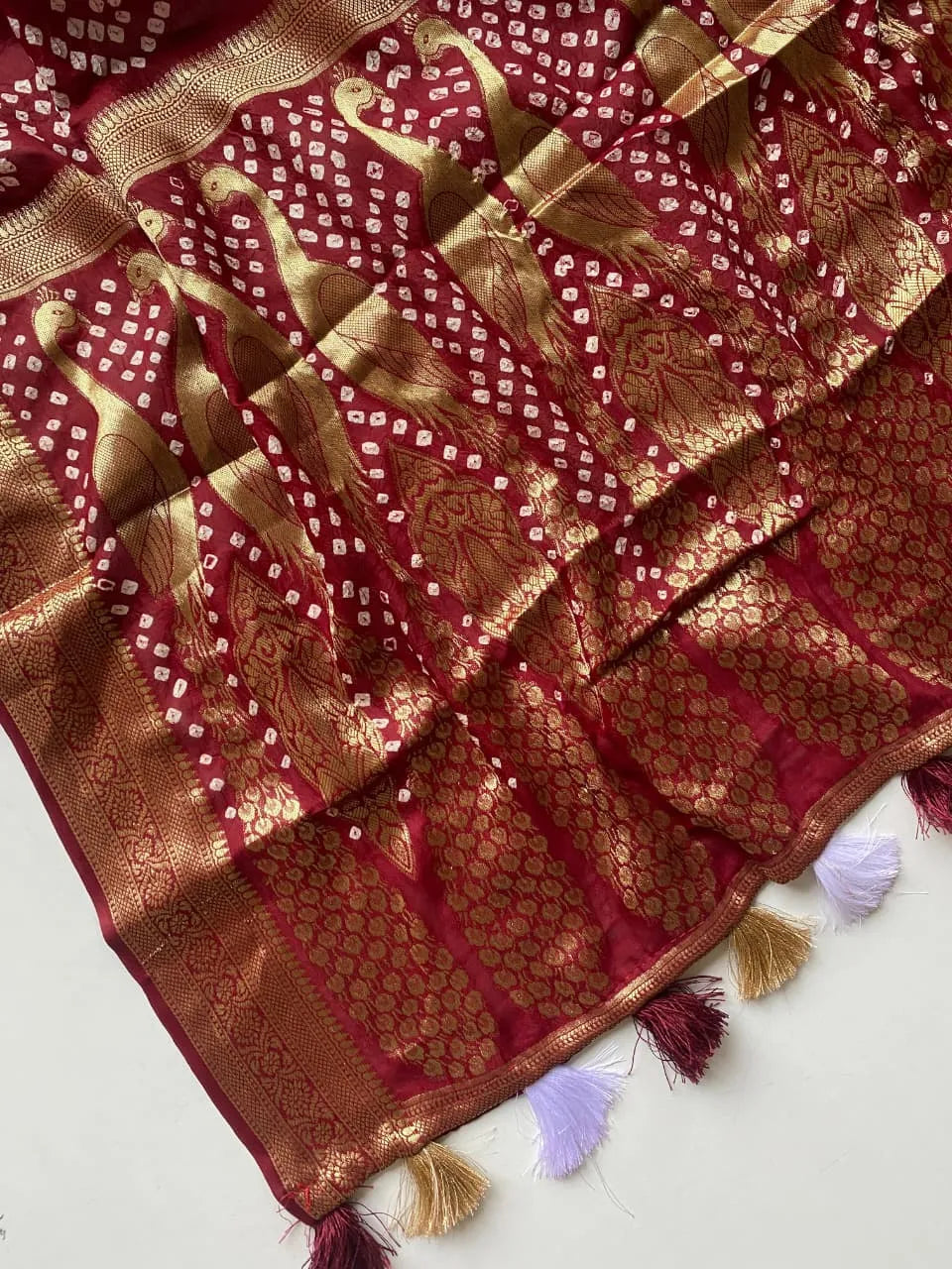 Pure Viscose Dola Silk Tye & Dye Bandhani Saree