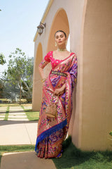 Designer Paithani Patola Sparrow Saree in Banarasi Soft Silk