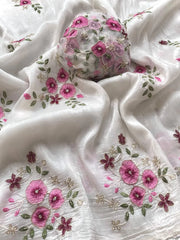 Pure Crushed Embroidery Work Designer Saree