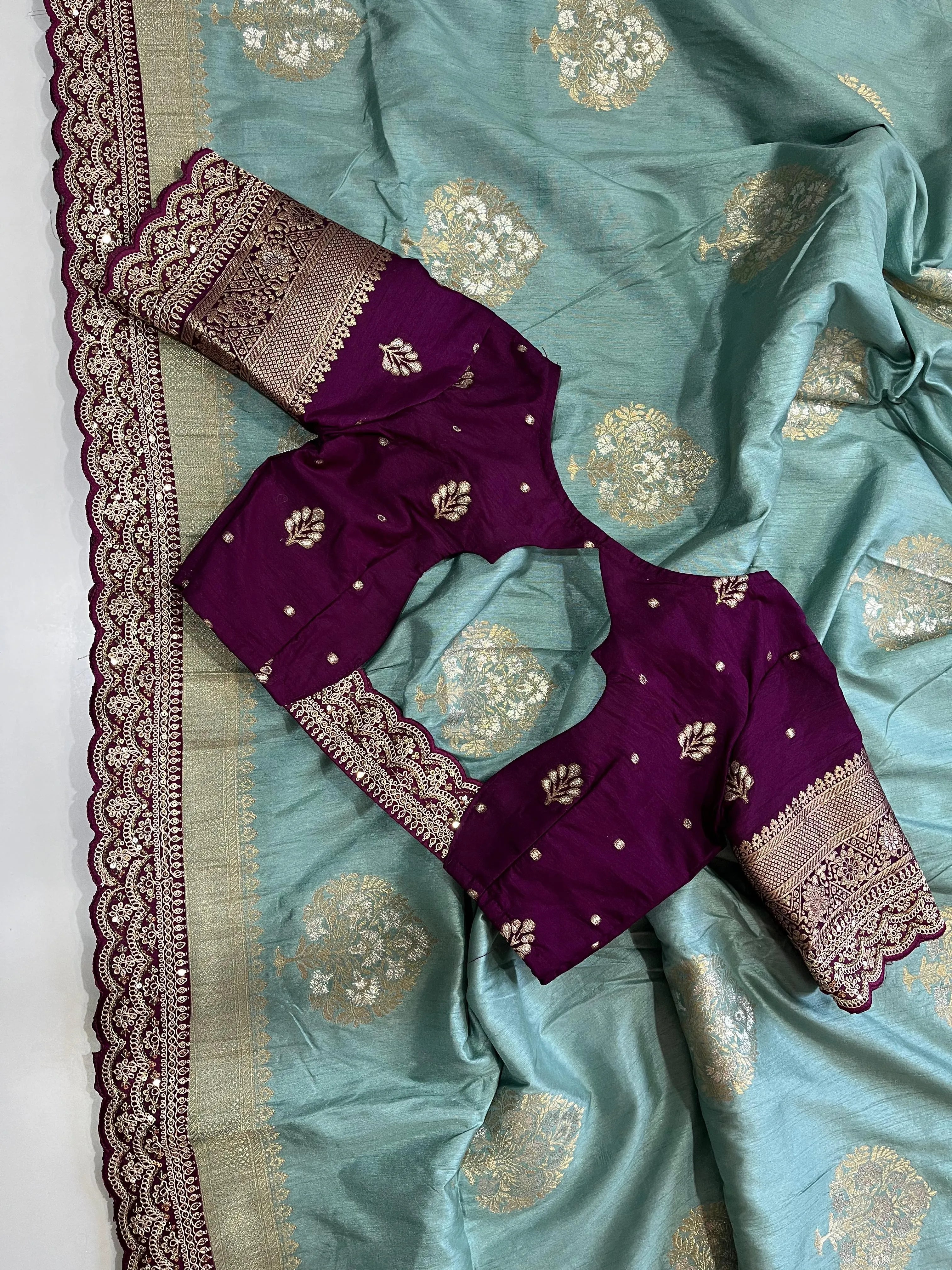 Banarasi Jaal Embroidery Sequence Work Sarees (Unstiched Blouse)