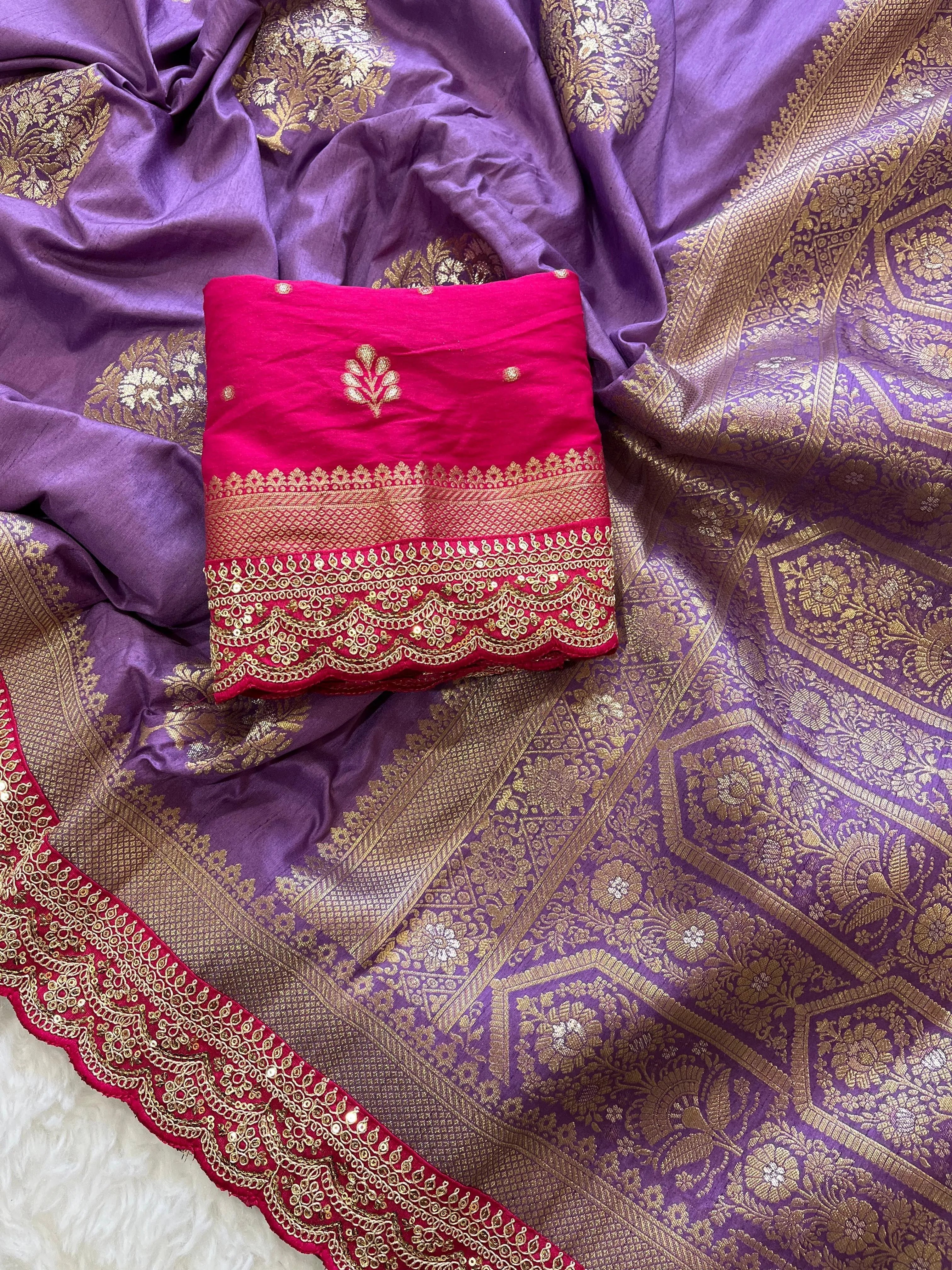 Banarasi Jaal Embroidery Sequence Work Sarees (Unstiched Blouse)