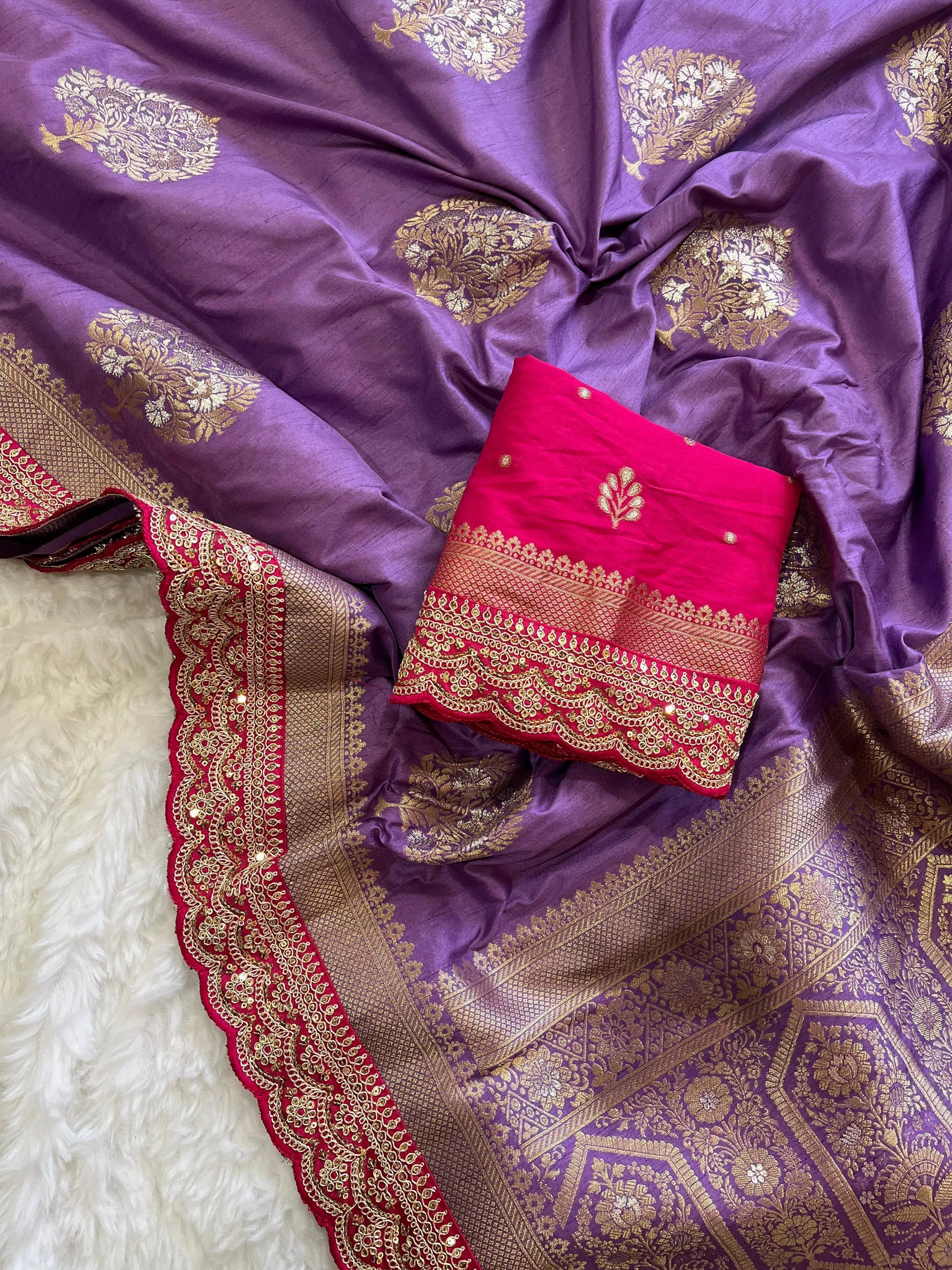 Banarasi Jaal Embroidery Sequence Work Sarees (Unstiched Blouse)