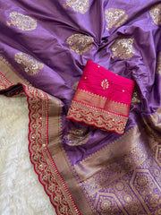 Banarasi Jaal Embroidery Sequence Work Sarees (Unstiched Blouse)