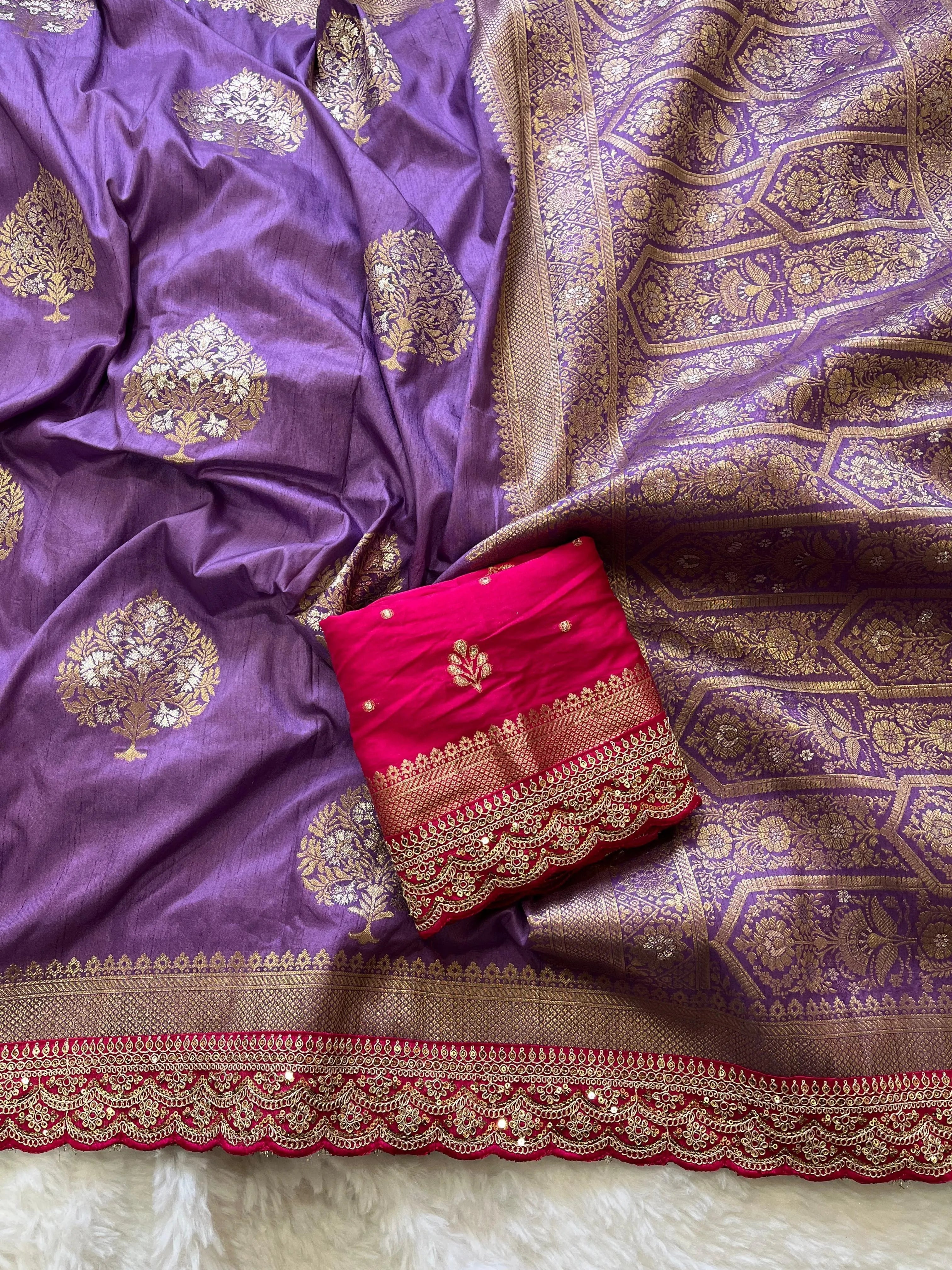 Banarasi Jaal Embroidery Sequence Work Sarees (Unstiched Blouse)