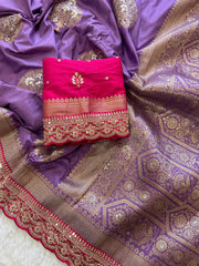 Banarasi Jaal Embroidery Sequence Work Sarees (Unstiched Blouse)