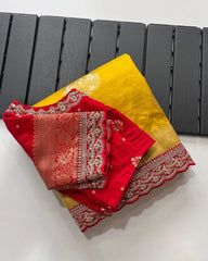 Banarasi Jaal Embroidery Sequence Work Sarees (Unstiched Blouse)