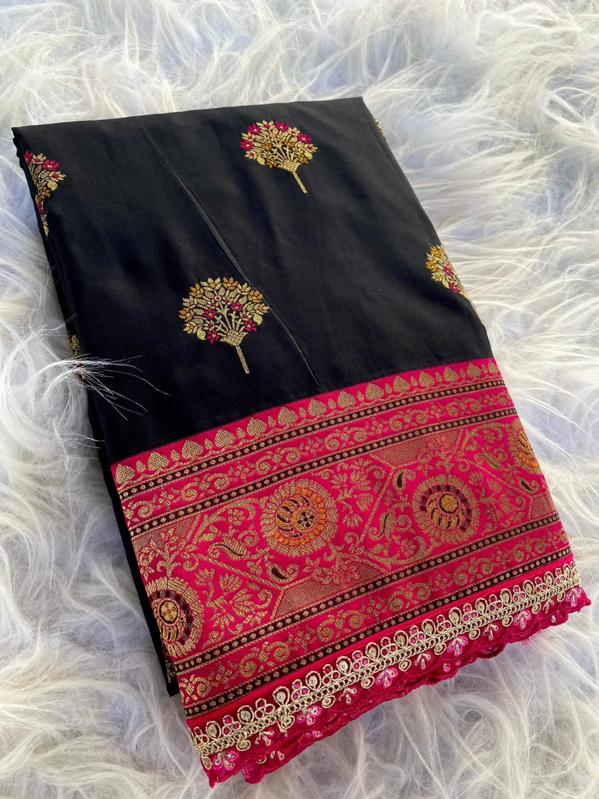Black Premium Banarasi Intricate Color Saree with Lace
