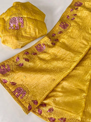 Pure Crush Silk Embroidery Cutwork Border Saree