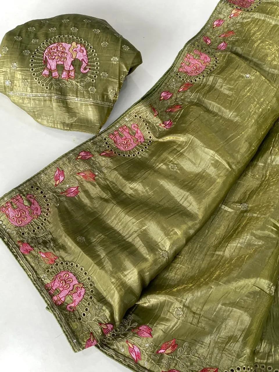 Pure Crush Silk Embroidery Cutwork Border Saree