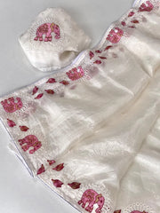 Pure Crush Silk Embroidery Cutwork Border Saree