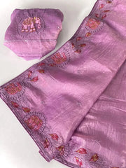 Pure Crush Silk Embroidery Cutwork Border Saree