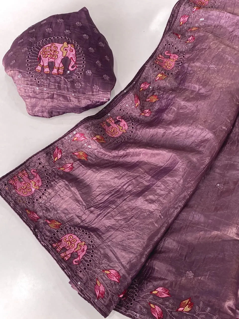 Pure Crush Silk Embroidery Cutwork Border Saree