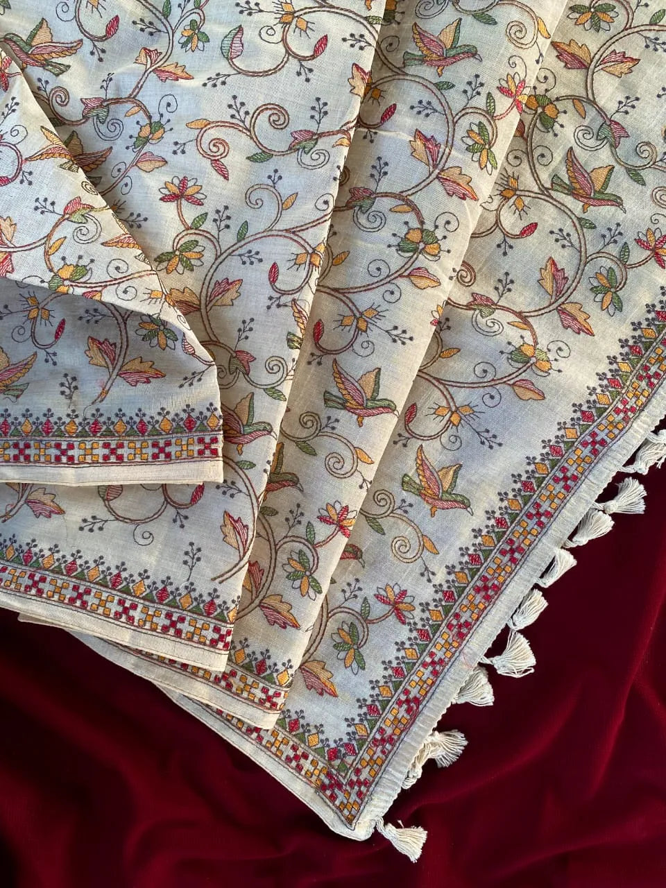 Pure Loom Tussar Designer Embroidery Saree