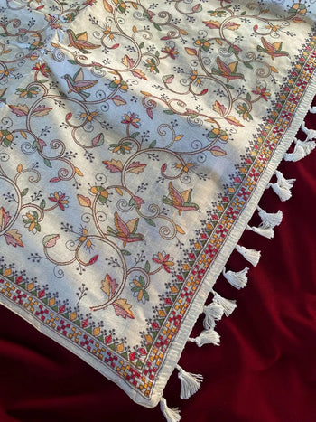 Pure Loom Tussar Designer Embroidery Saree