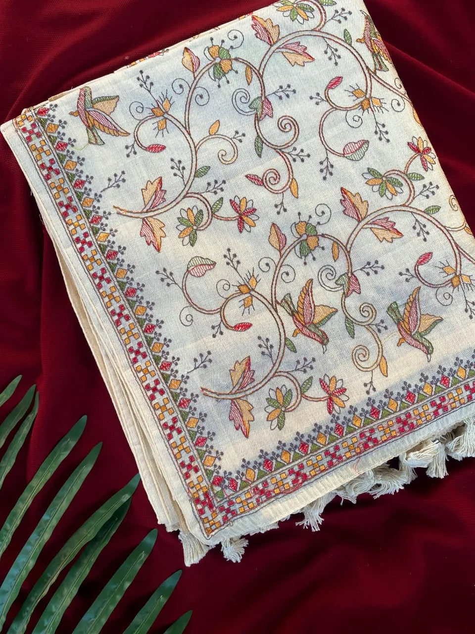 Pure Loom Tussar Designer Embroidery Saree