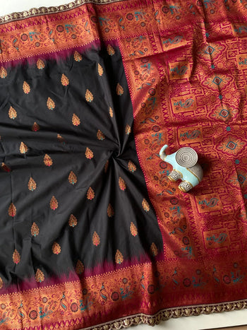 Paithani Silk Peacock Motif Banarasi Saree with Lace