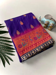 Paithani Silk Peacock Motif Banarasi Saree with Lace