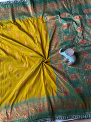Paithani Silk Peacock Motif Banarasi Saree with Lace