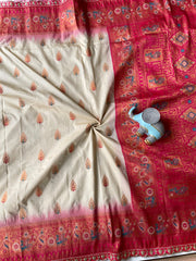 Paithani Silk Peacock Motif Banarasi Saree with Lace