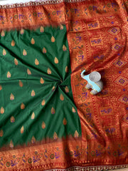 Paithani Silk Peacock Motif Banarasi Saree with Lace