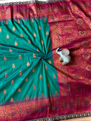 Paithani Silk Peacock Motif Banarasi Saree with Lace