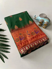 Paithani Silk Peacock Motif Banarasi Saree with Lace