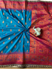 Paithani Silk Peacock Motif Banarasi Saree with Lace