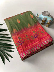 Paithani Silk Peacock Motif Banarasi Saree with Lace